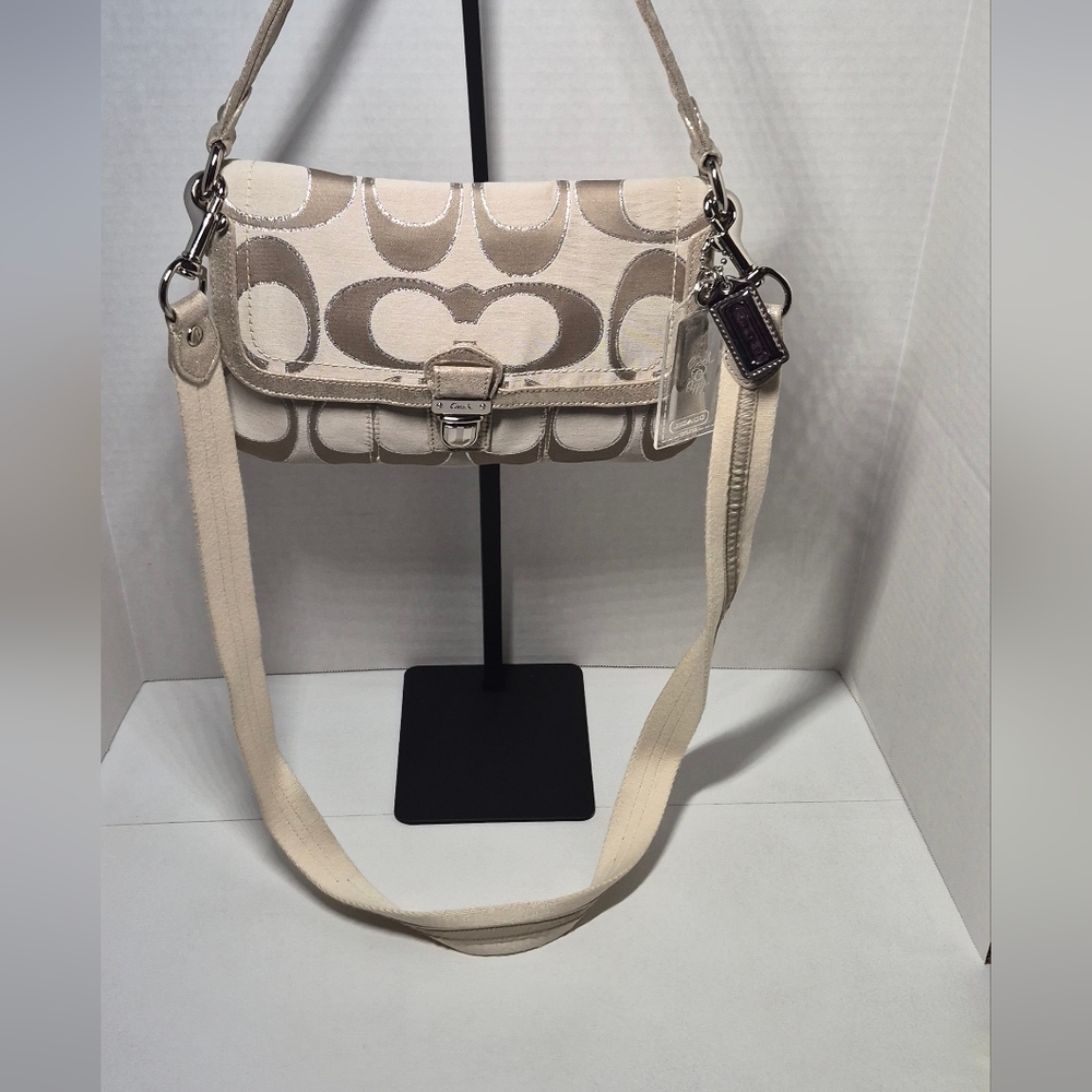 Coach Poppy Layla Pushlock Bag 18136 Signature Sateen Metallic Khaki Gold Y2K